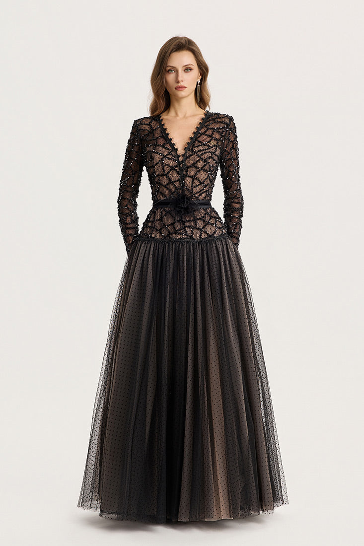 Anel Tashe Sequined Lace & Tulle Gown