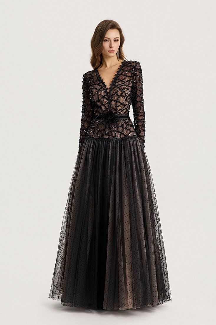 Anel Tashe Sequined Lace & Tulle Gown