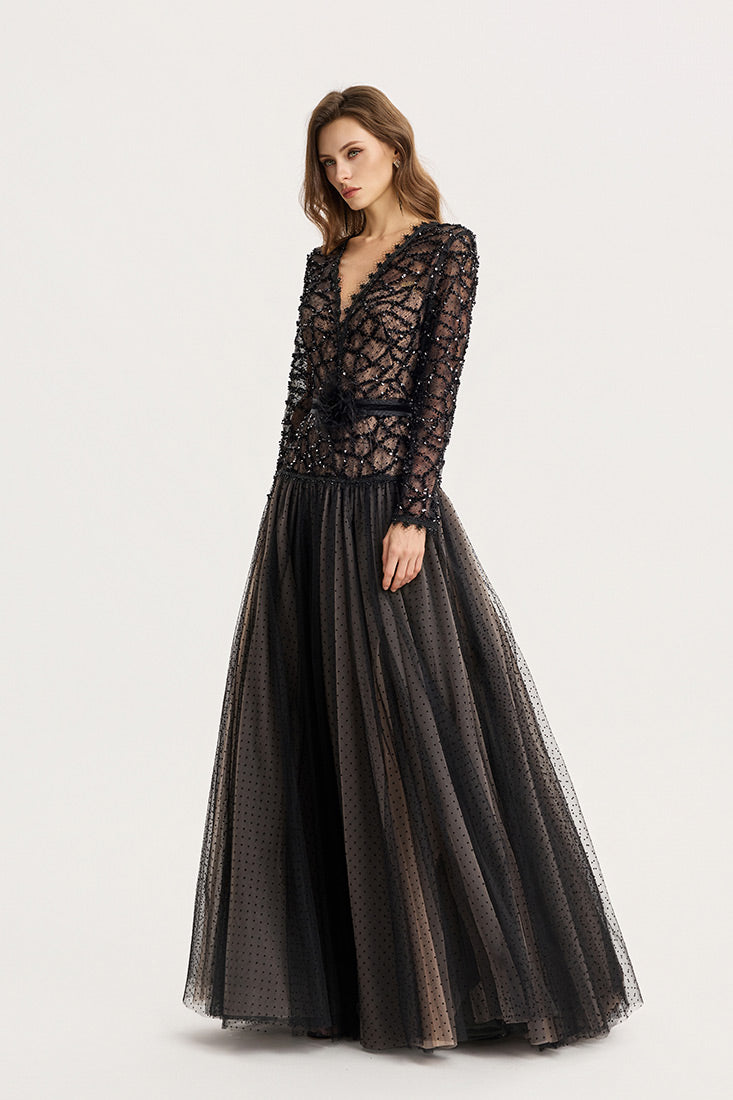 Anel Tashe Sequined Lace & Tulle Gown