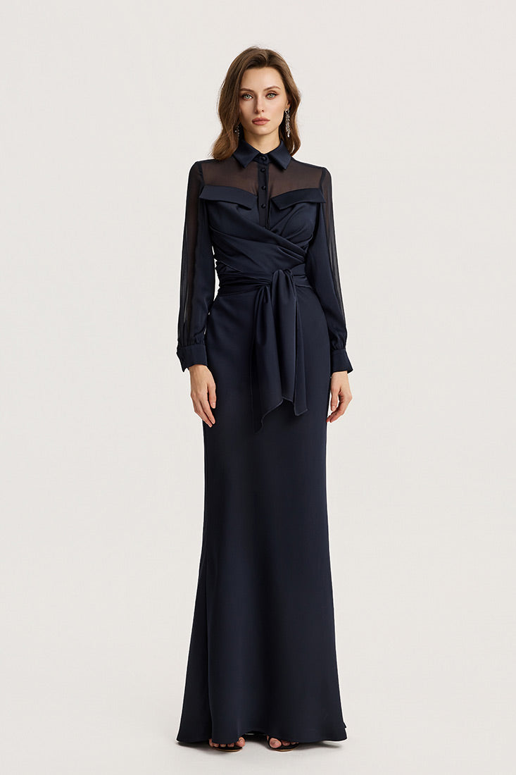 Anel Tashe Satin Wrap Set with Chiffon Detail – Floor-Length Skirt