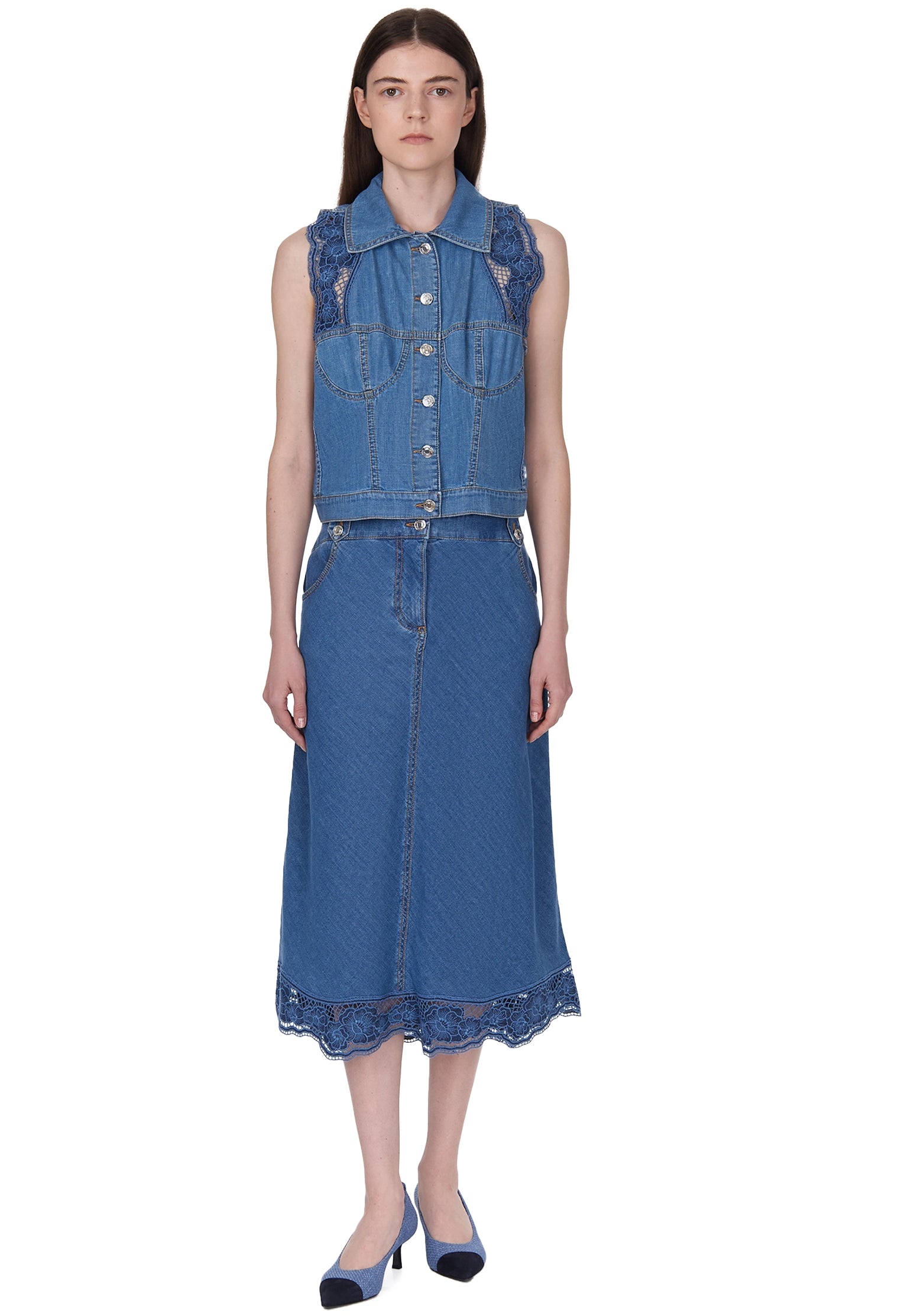 Ermanno Firenze Blue Lace-Trim Skirt