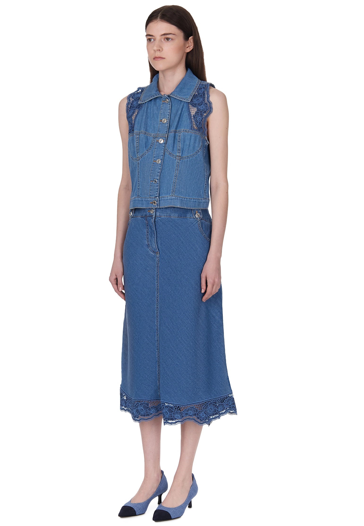 Ermanno Firenze Blue Lace-Trim Skirt