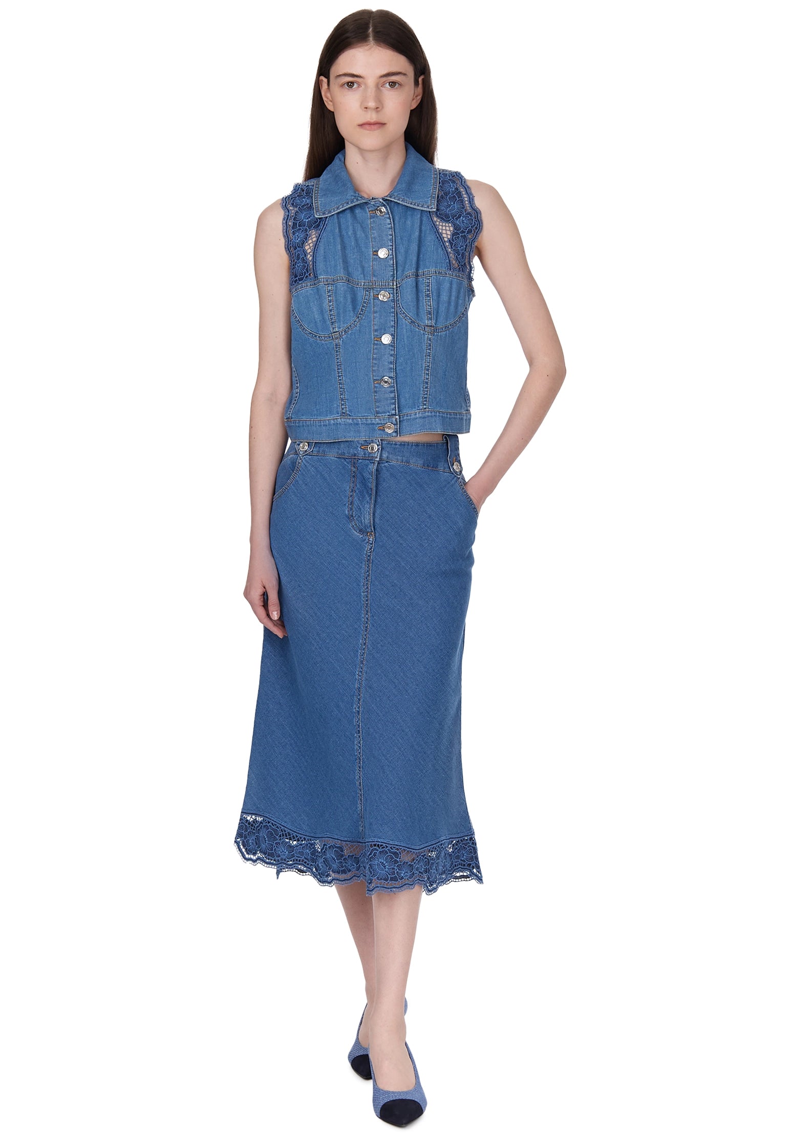 Ermanno Firenze Blue Lace-Trim Skirt