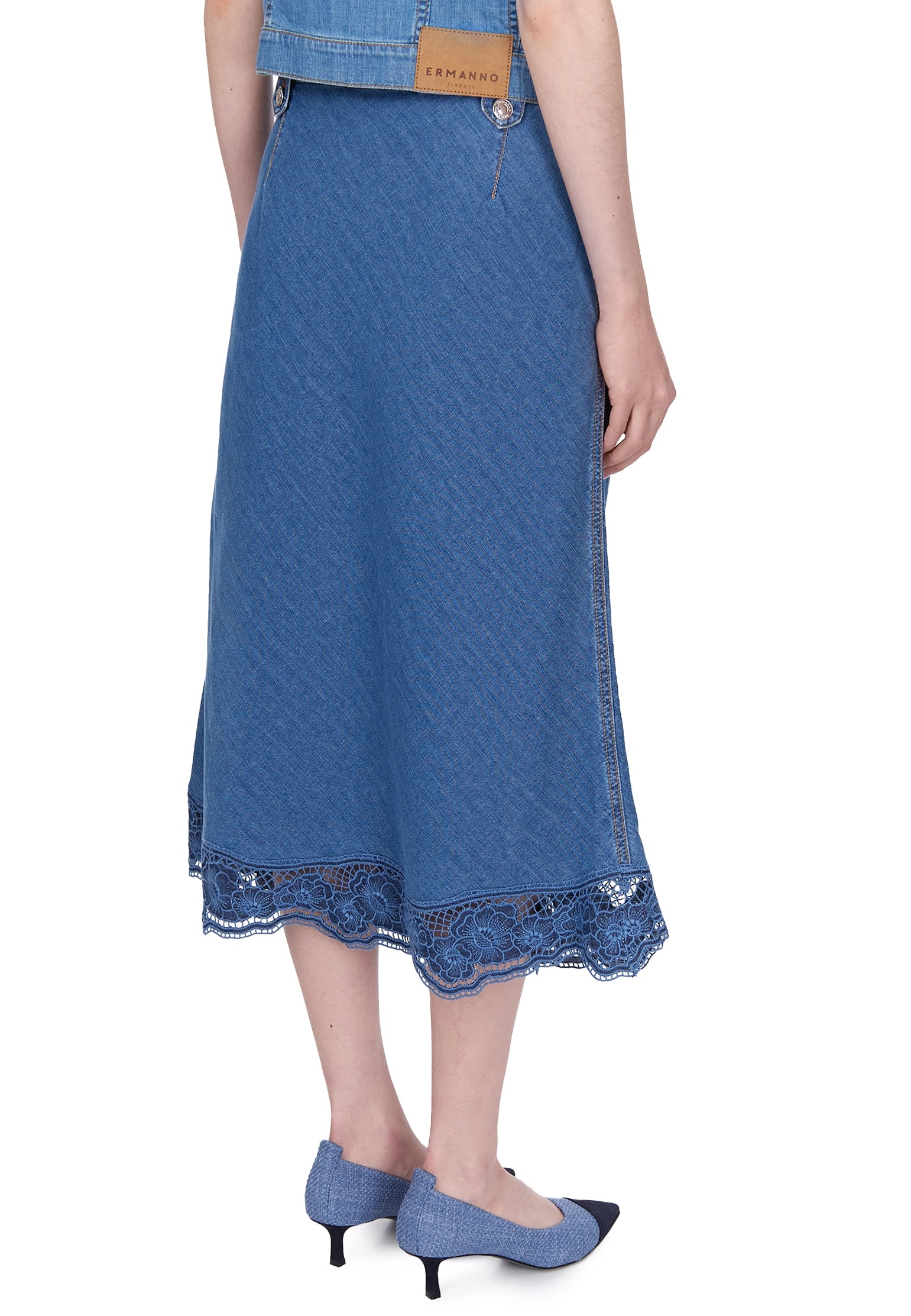 Ermanno Firenze Blue Lace-Trim Skirt