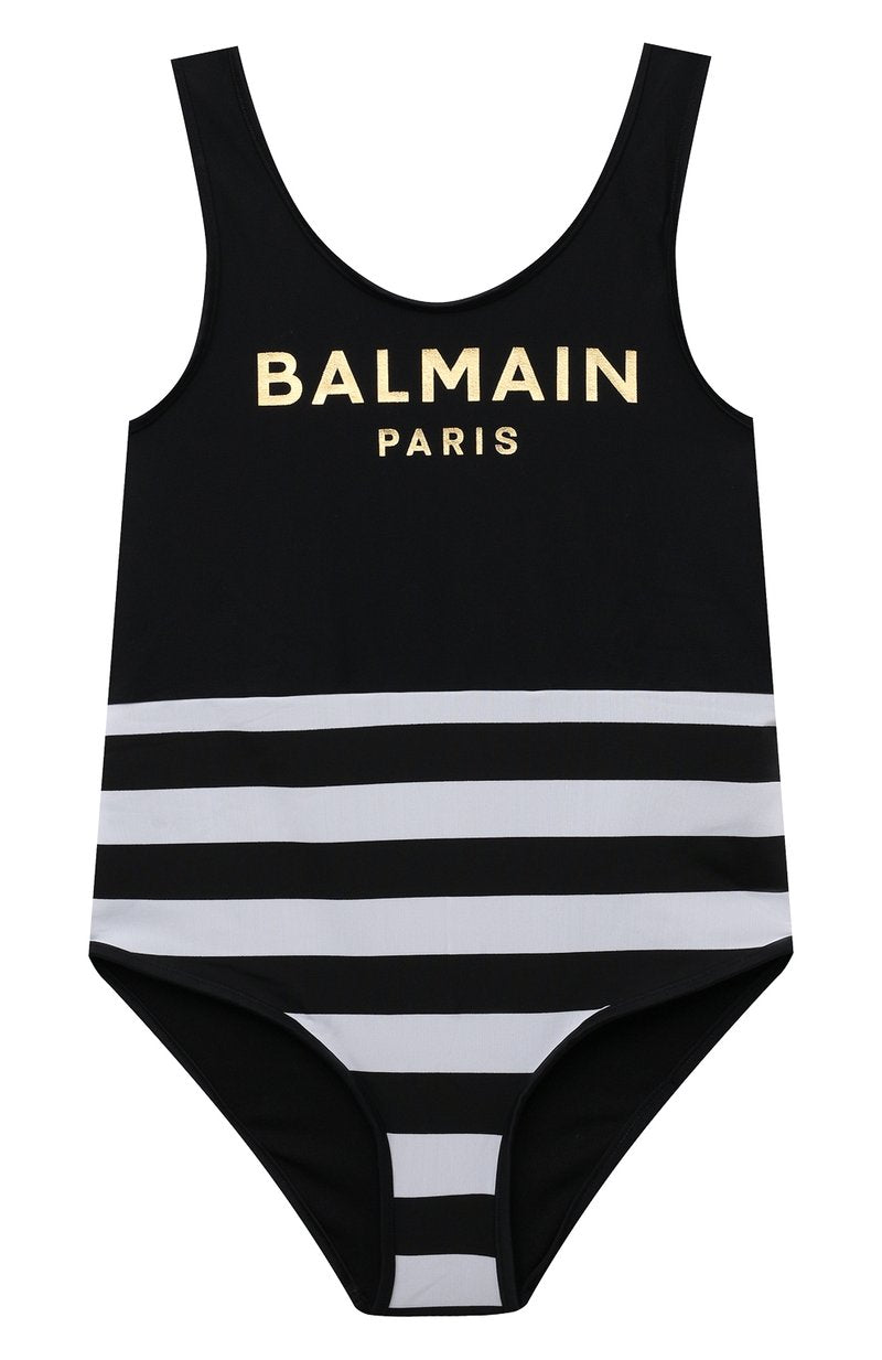 Balmain Black & White Stripes Swimsuit One Piece