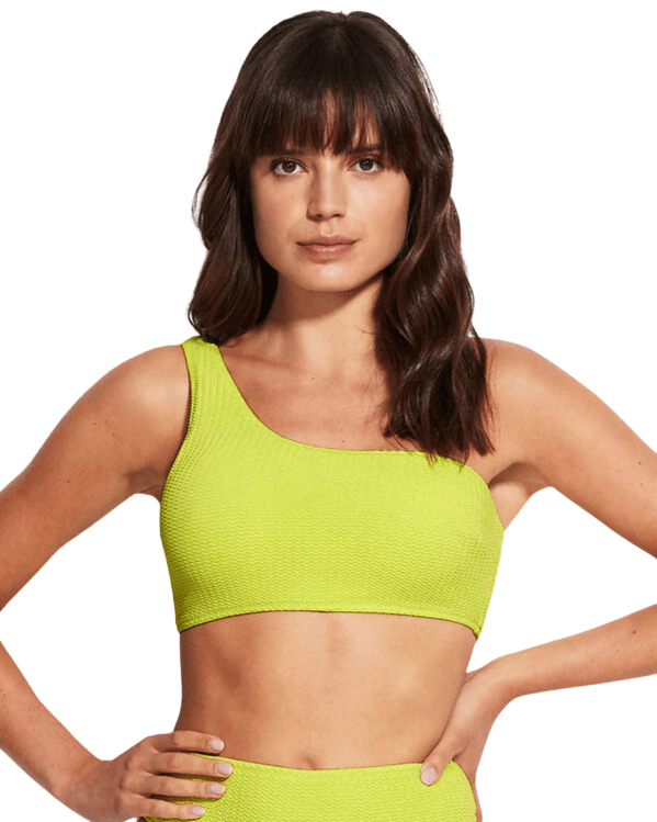 Seafolly Sea Dive One Shoulder Top Bikini in Lime