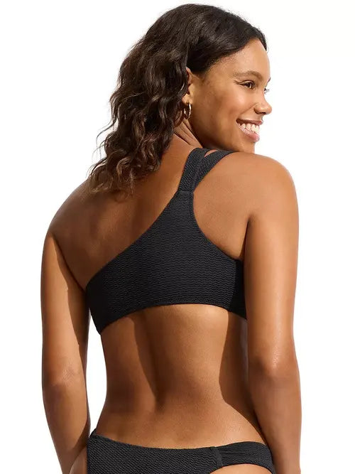 Seafolly Sea Dive One Shoulder Bikini Top - Black