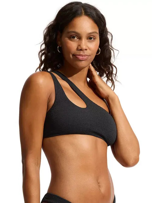 Seafolly Sea Dive One Shoulder Bikini Top - Black