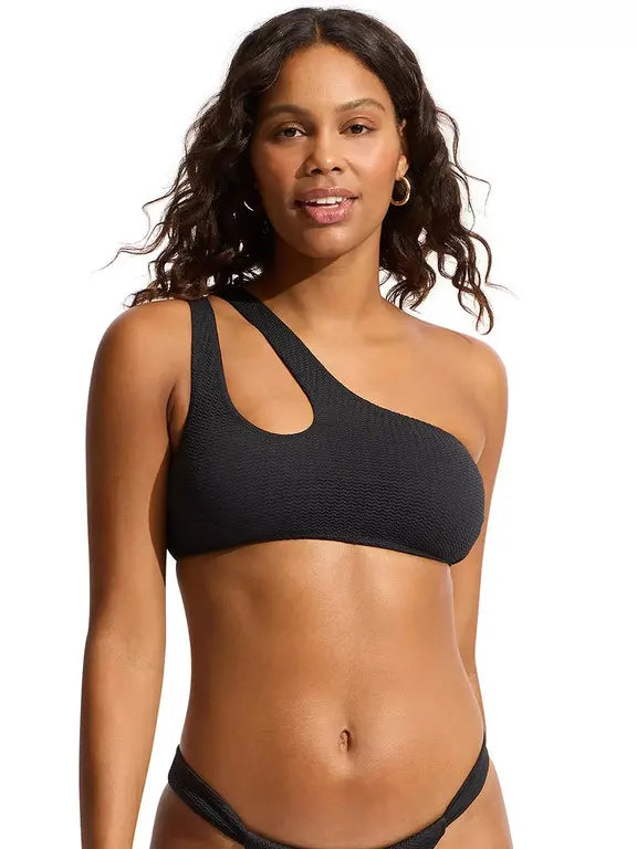 Seafolly Sea Dive One Shoulder Bikini Top - Black