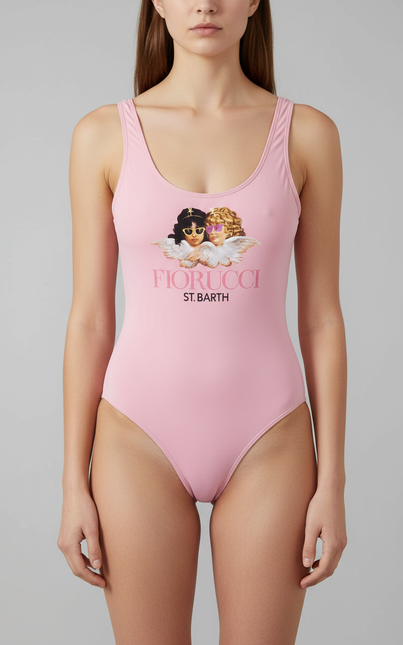 MC2 Saint Barth Pink Swimsuit One Piece With Angels