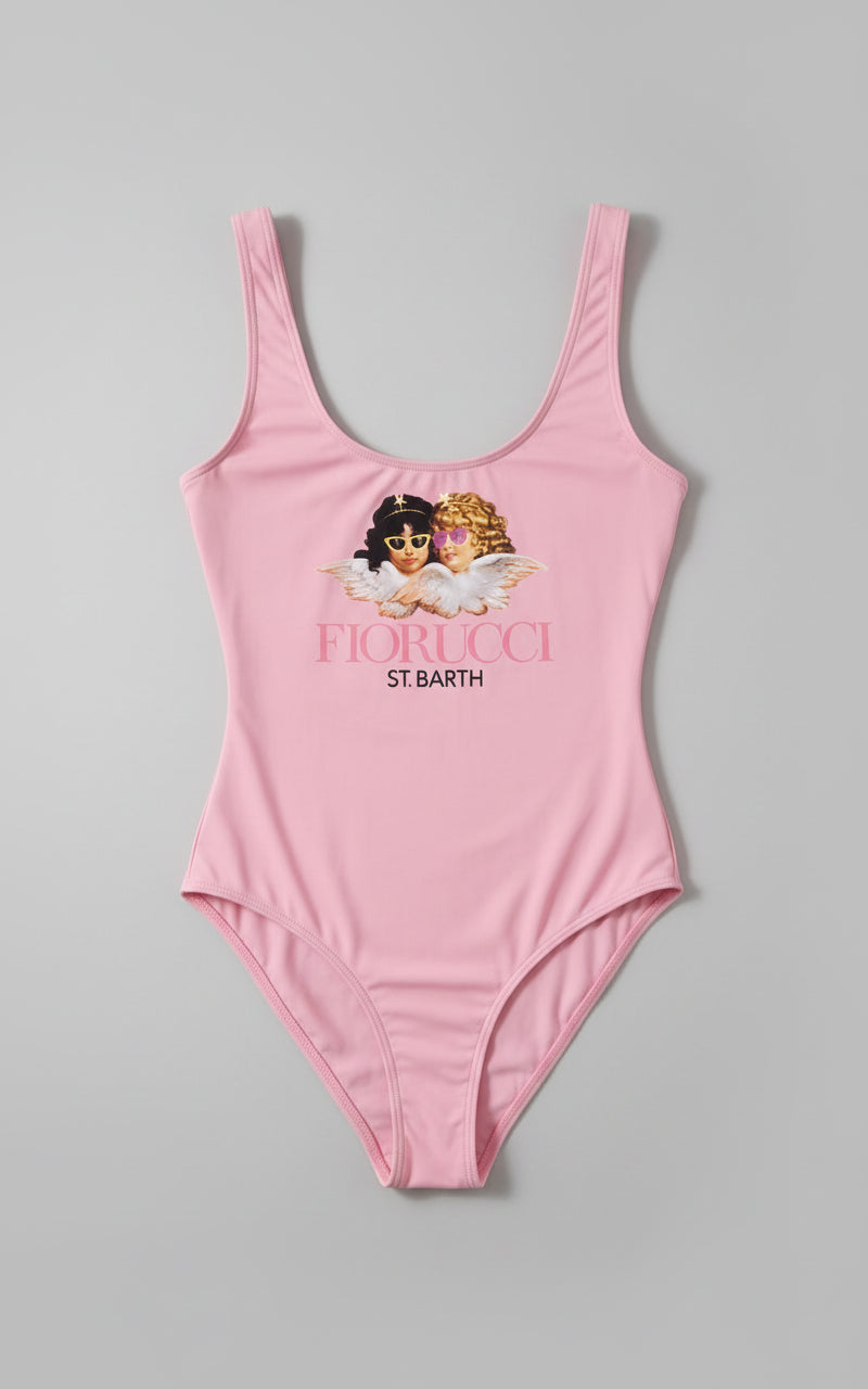 MC2 Saint Barth Pink Swimsuit One Piece With Angels