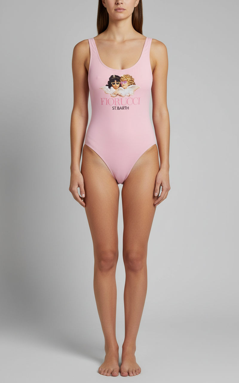 MC2 Saint Barth Pink Swimsuit One Piece With Angels