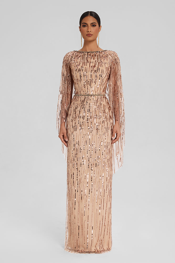 Anel Tashe Embellished Tulle Gown with Cape Sleeves