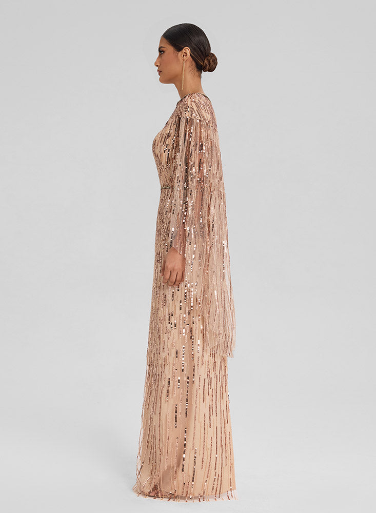 Anel Tashe Embellished Tulle Gown with Cape Sleeves