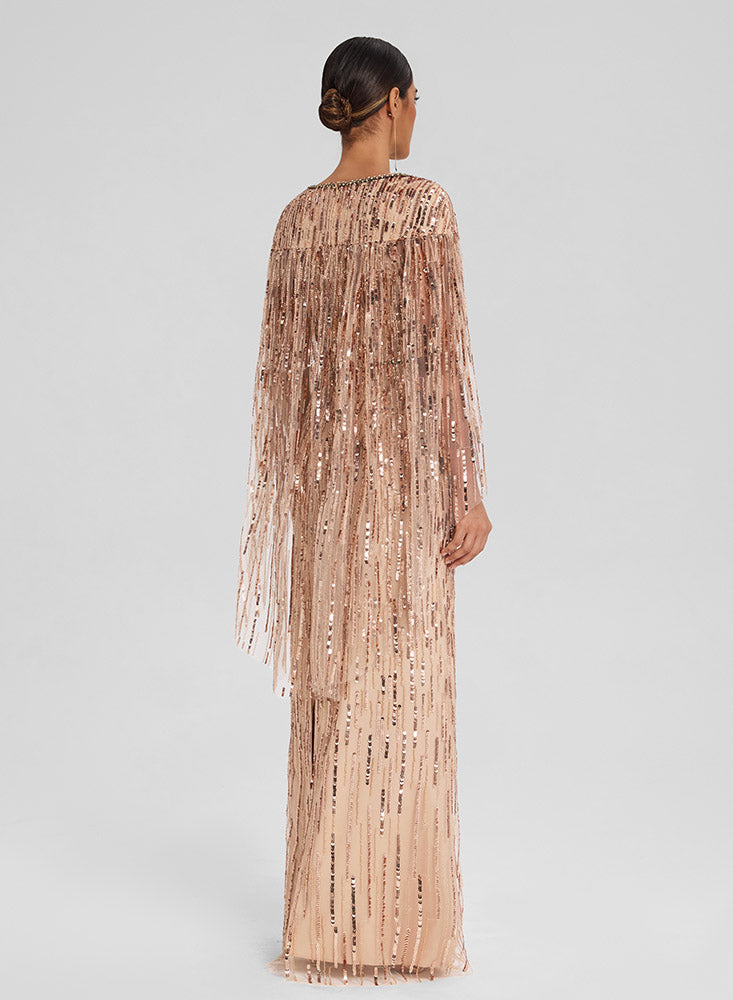 Anel Tashe Embellished Tulle Gown with Cape Sleeves