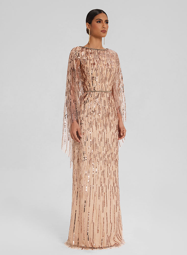 Anel Tashe Embellished Tulle Gown with Cape Sleeves