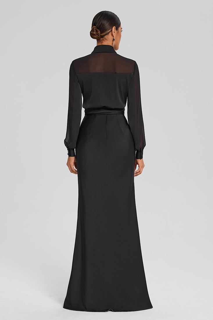 Anel Tashe Satin Wrap Set with Chiffon Detail – Floor-Length Skirt