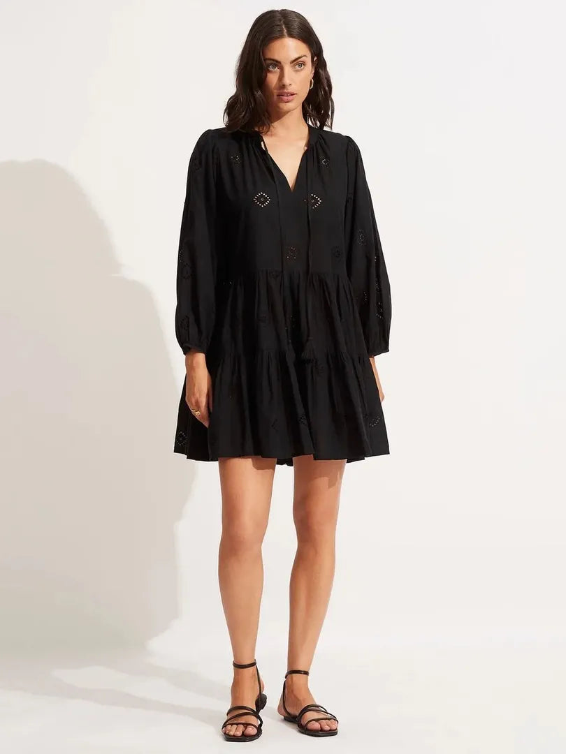 Seafolly Embroidery Tired Summer Dress Black