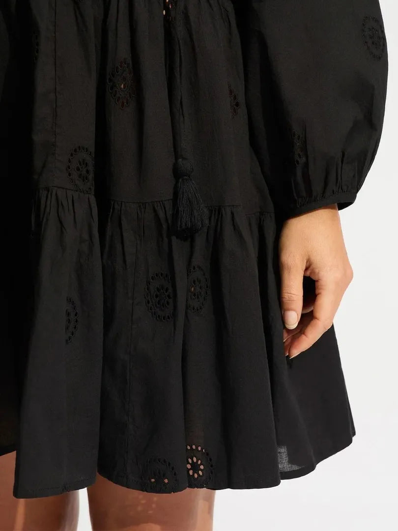 Seafolly Embroidery Tired Summer Dress Black