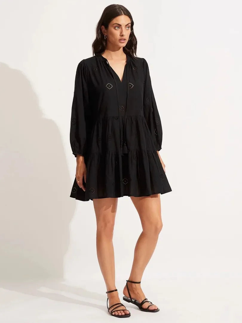 Seafolly Embroidery Tired Summer Dress Black