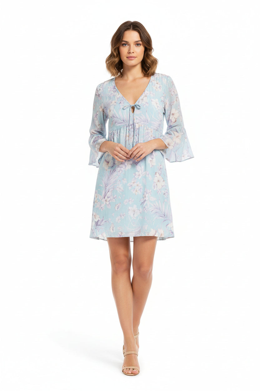 Light blue floral dress on a white background
