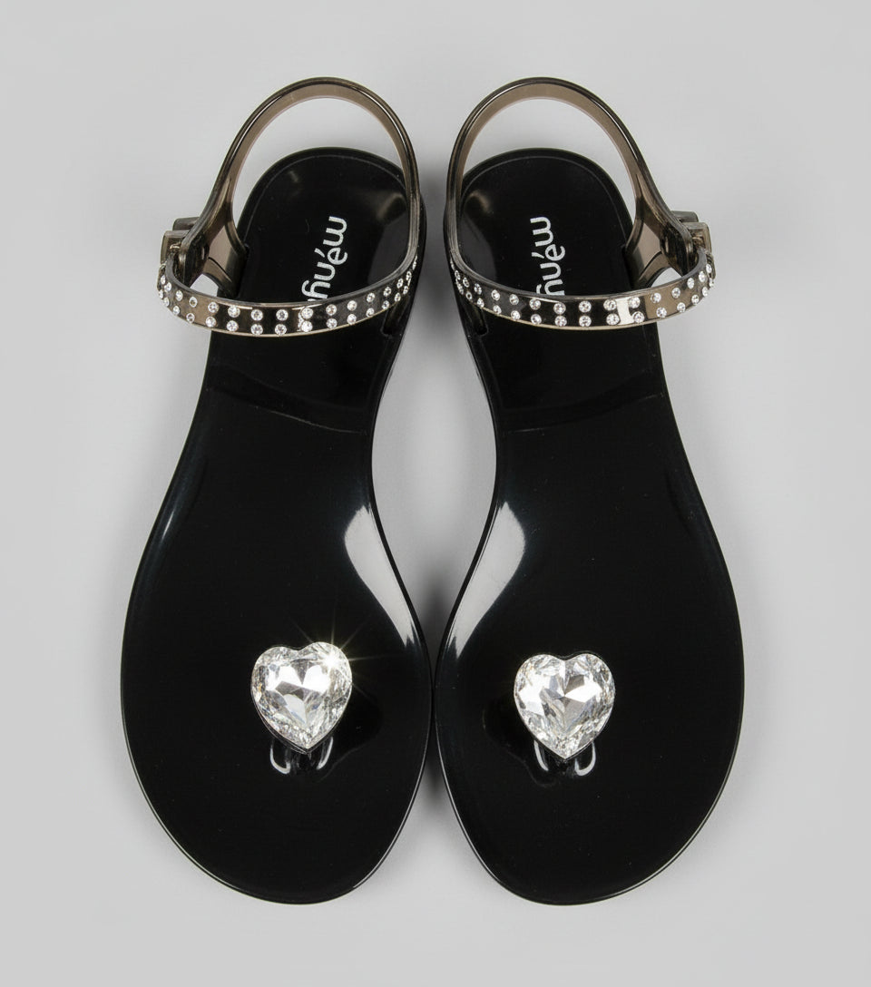 Menghi Black Stone Heart Women Sandals