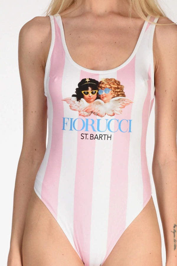 MC2 Saint Barth Striped Swimsuit One Piece with Angels