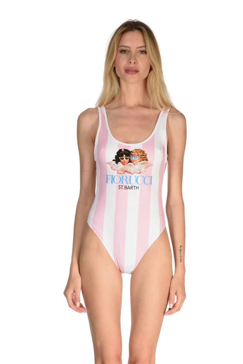 MC2 Saint Barth Striped Swimsuit One Piece with Angels