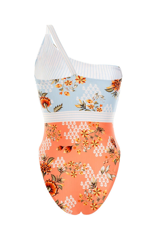 Agua Bendita Flowers Print One Shoulder One Piece Swimsuit