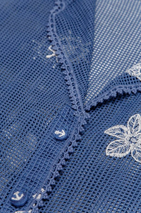 Agua Bendita Blue Mesh Shirt with Embroidery