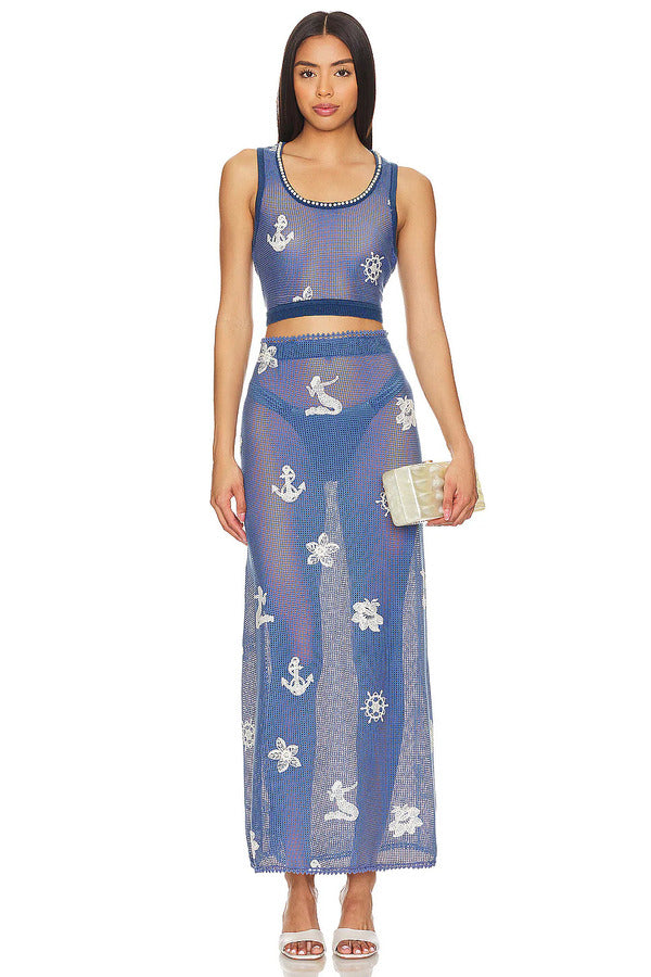 Agua Bendita Women Set Top and Skirt with Embroidery