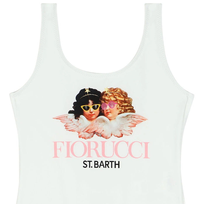 MC2 Saint Barth Girls White Swimsuit One Piece with Angels Print