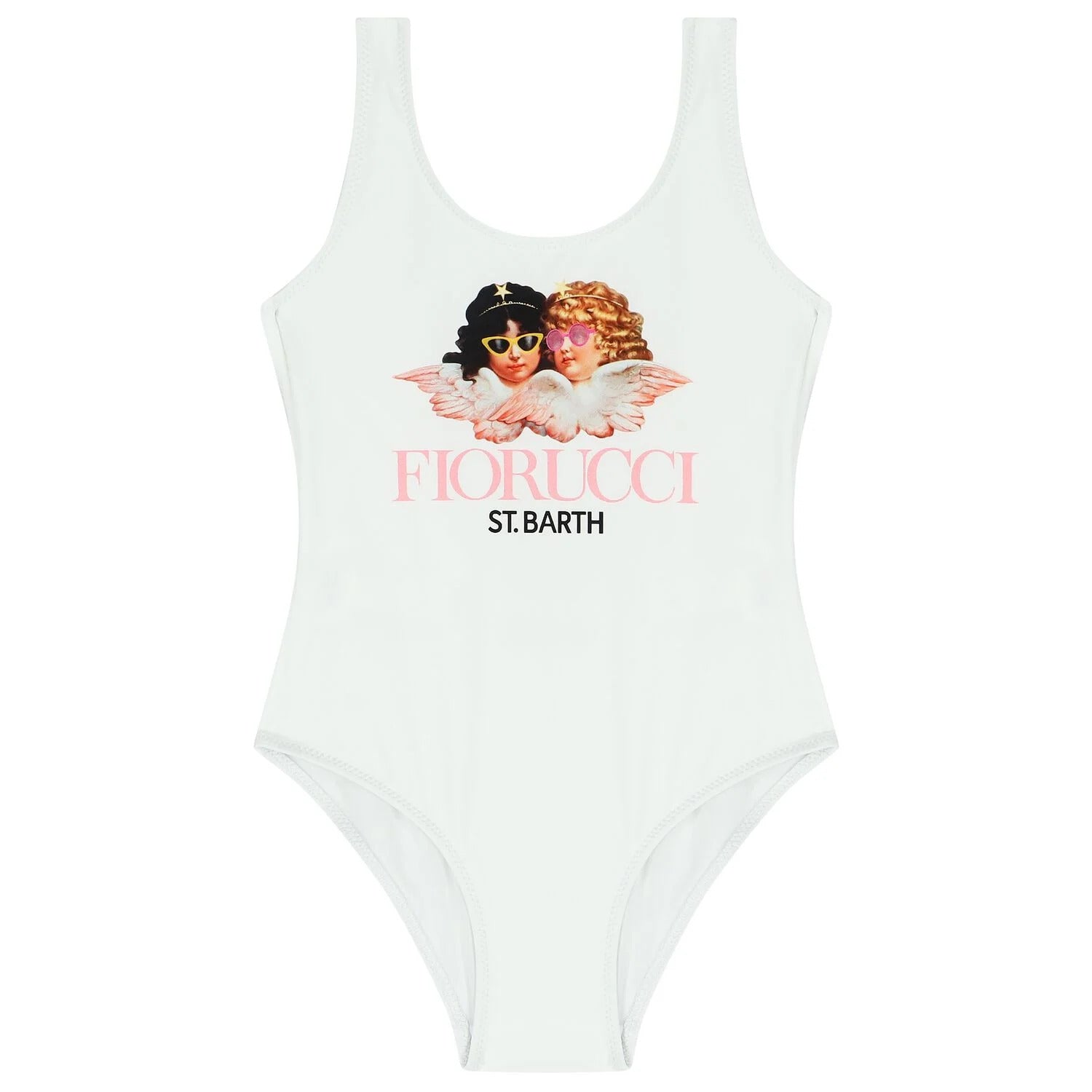 MC2 Saint Barth Girls White Swimsuit One Piece with Angels Print