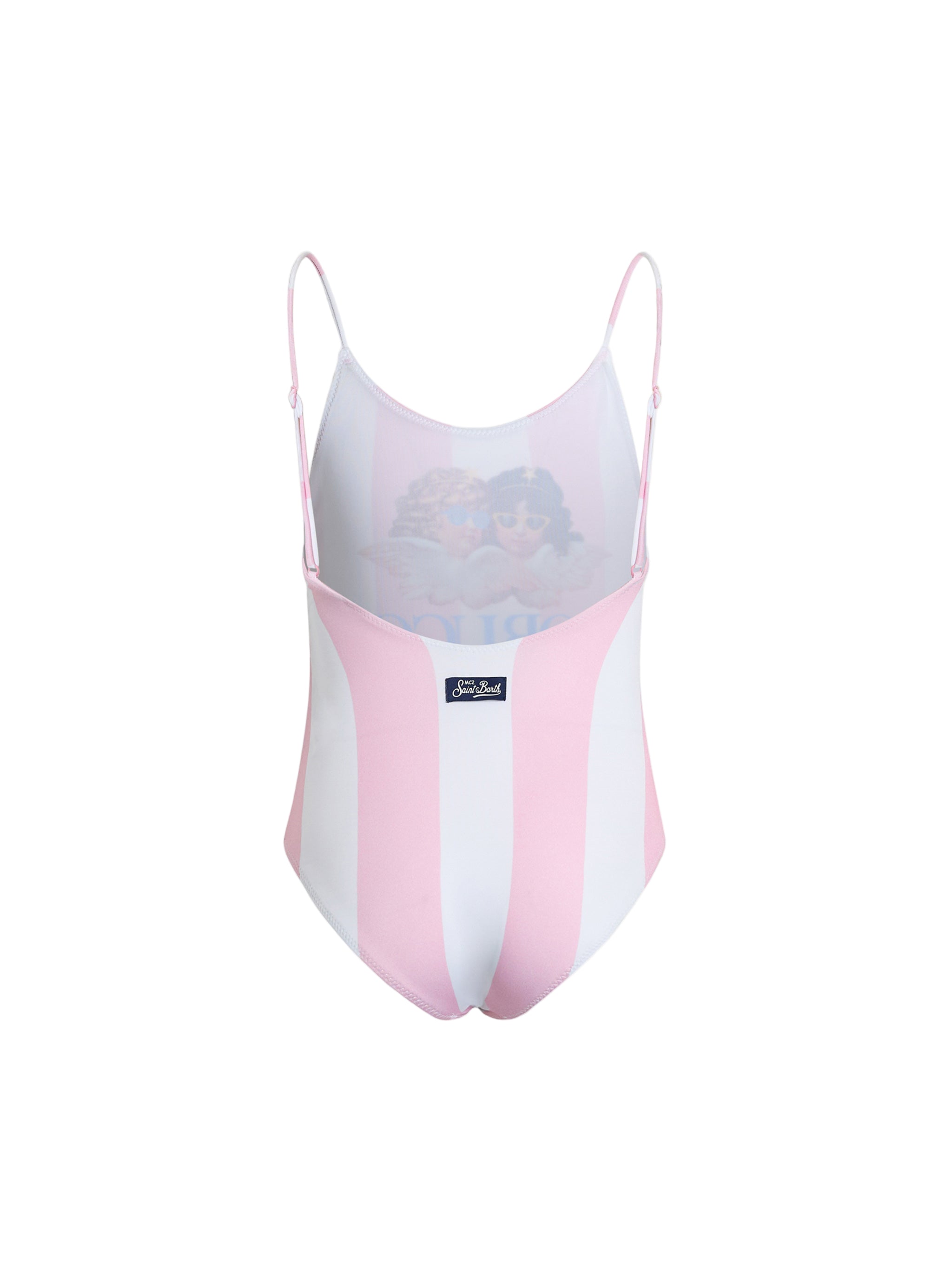 MC2 Saint Barth Girls Striped One Piece Swimsuit with Angels