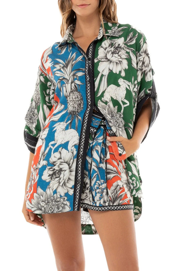 Agua Bendita Women Summer Shirt with Flowers Print