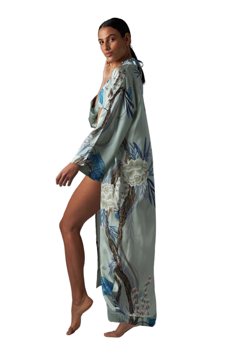 Aguaclara Silk Women Kimono with Flowers Print