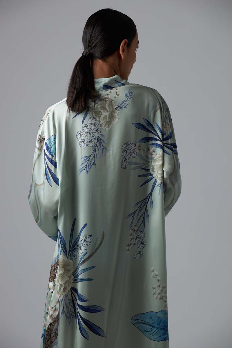 Aguaclara Silk Women Kimono with Flowers Print