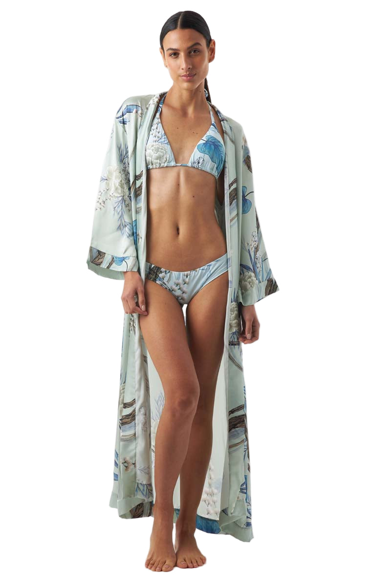 Aguaclara Silk Women Kimono with Flowers Print