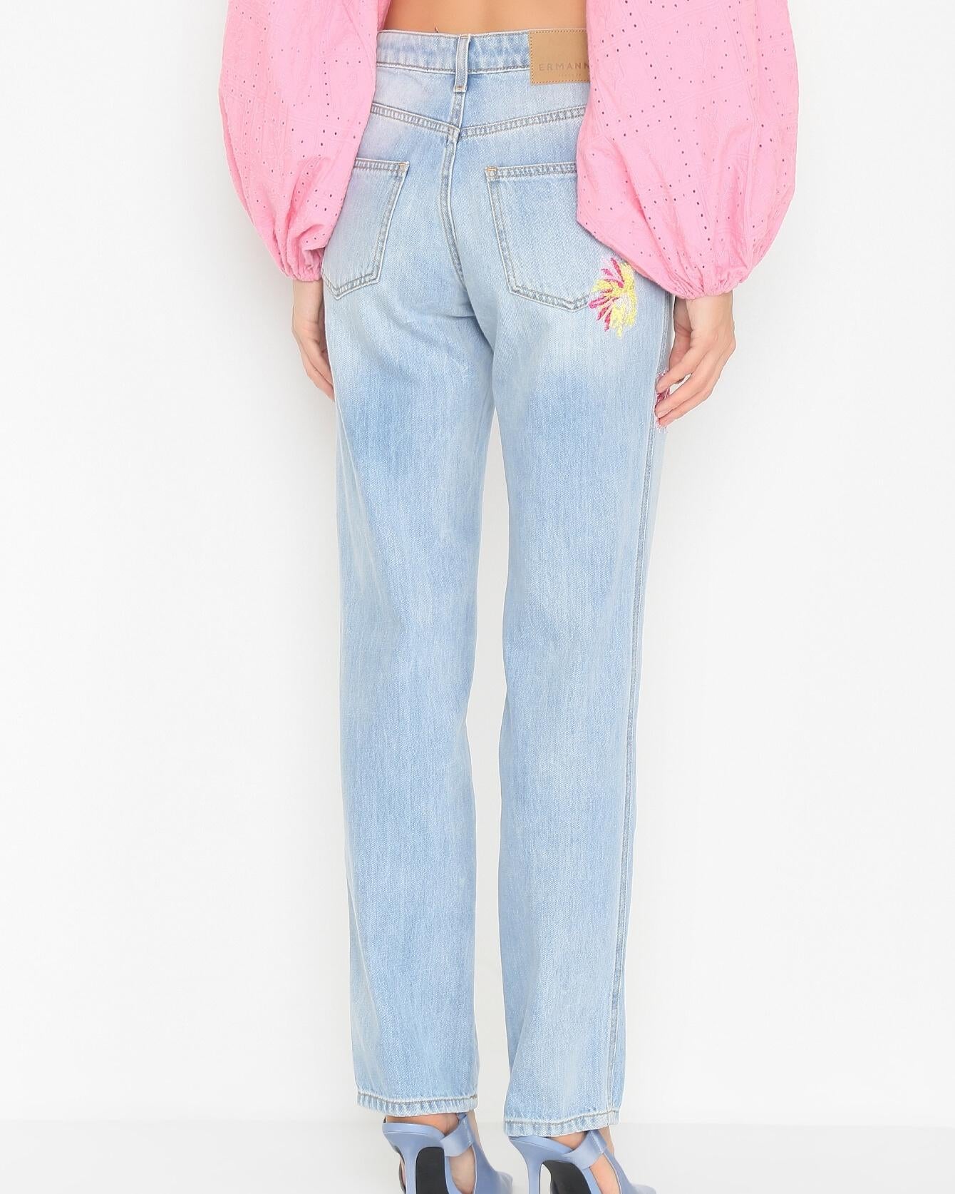 Ermanno Firenze Women Jeans Flowers Embroidery