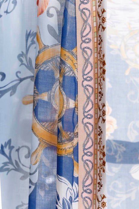 Agua Bendita Long Cover Up Tunic with Flowers Print