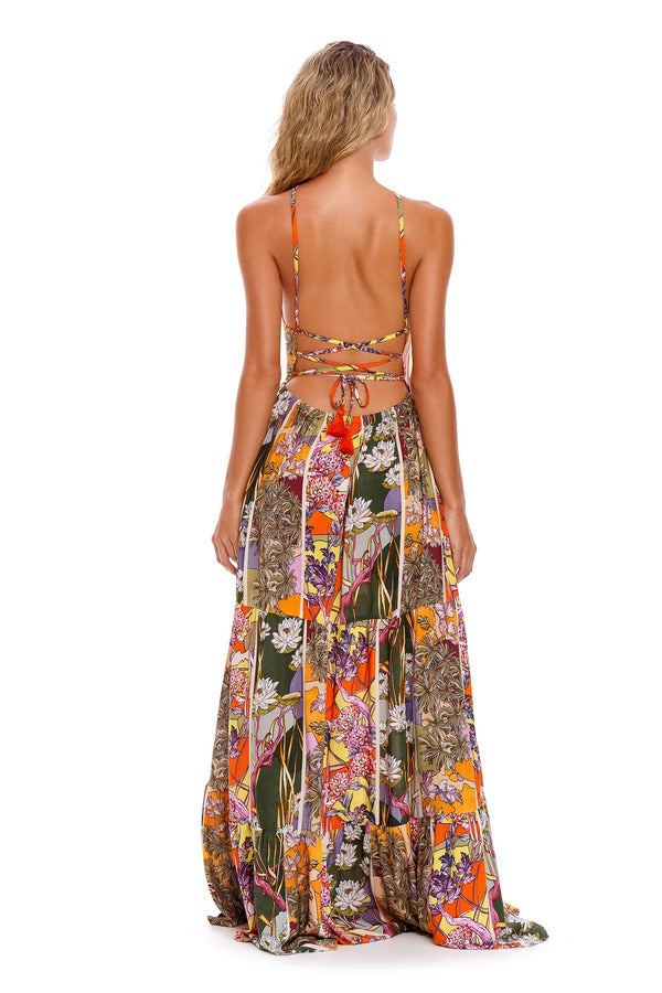 Agua Bendita Long Sundress with Flower Print