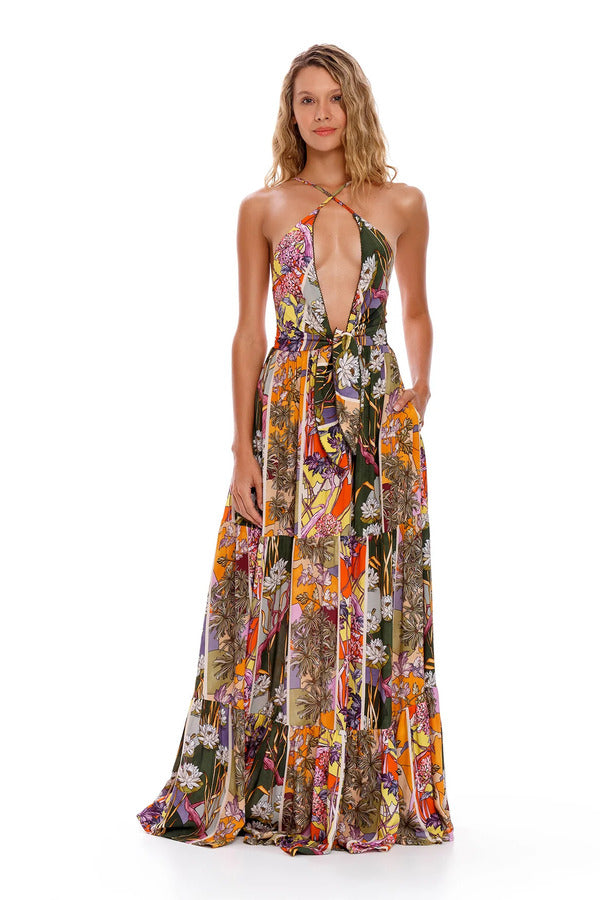 Agua Bendita Long Sundress with Flower Print