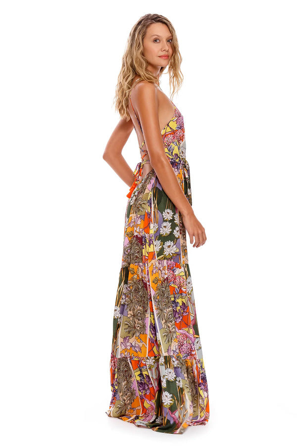Agua Bendita Long Sundress with Flower Print