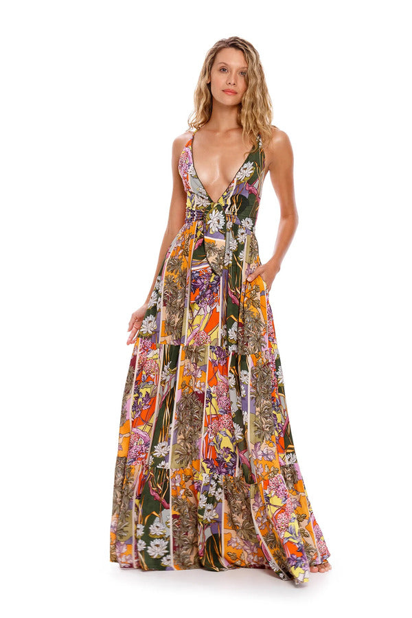 Agua Bendita Long Sundress with Flower Print