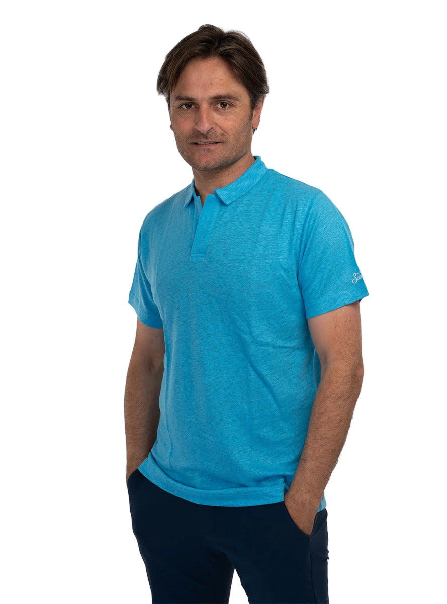 MC2 Saint Barth Blue Linen Polo T-Shirt for Men