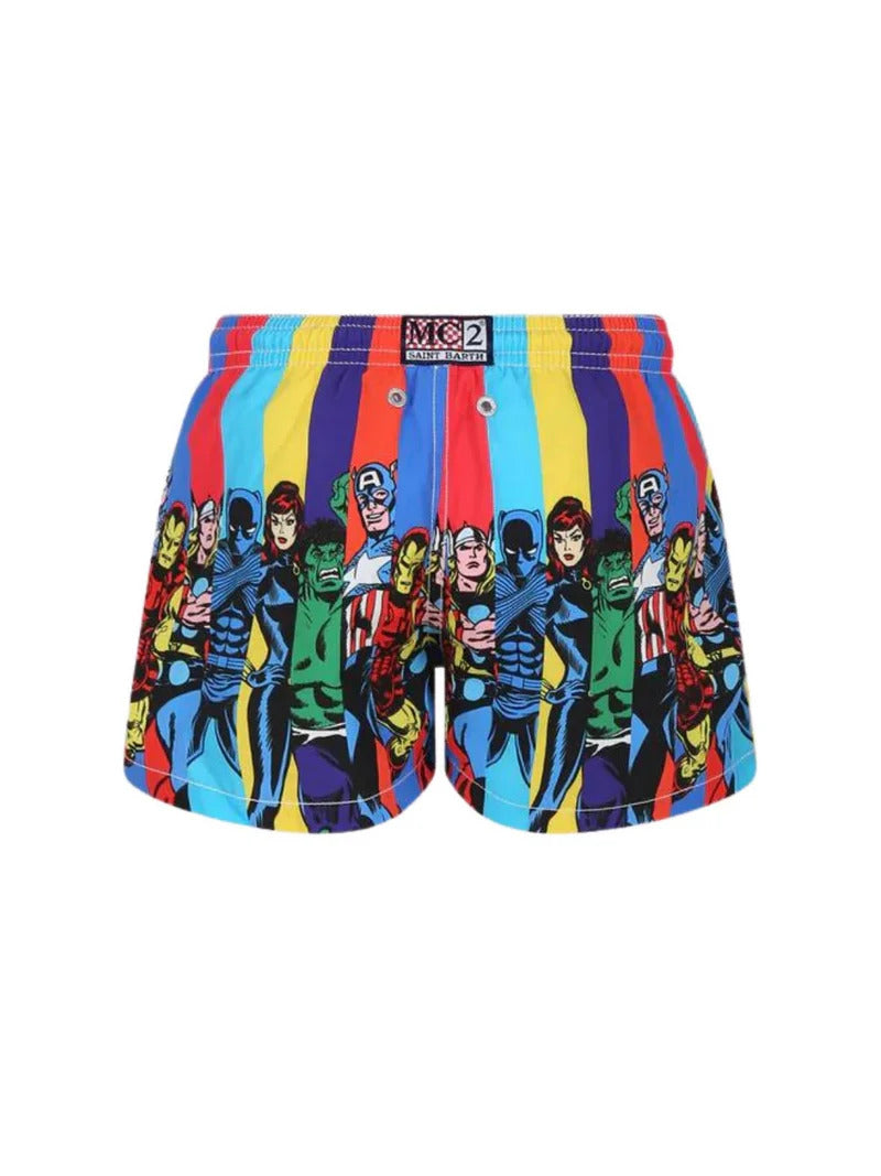 MC2 Saint Barth Boys Swim Shorts with Marvel Heroes Print