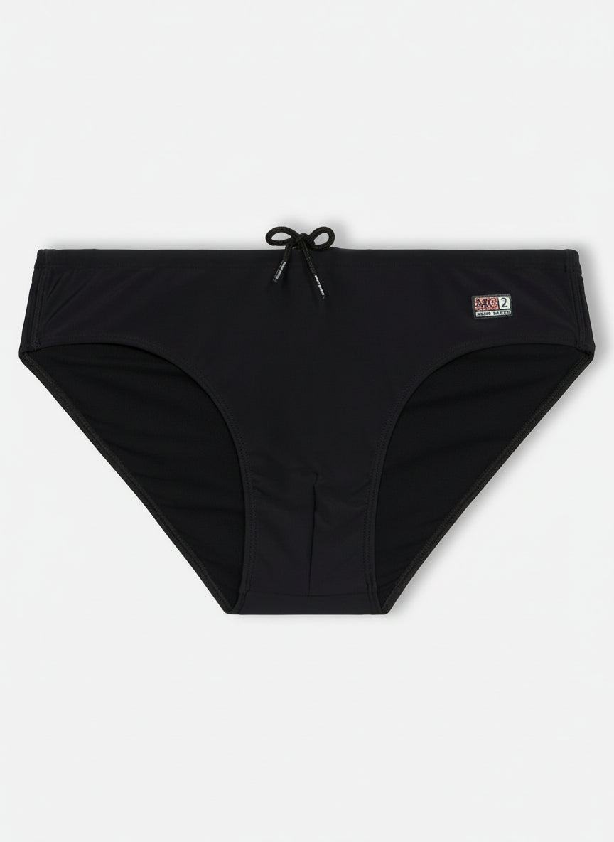 Black men's underwear with a brand label on a white background