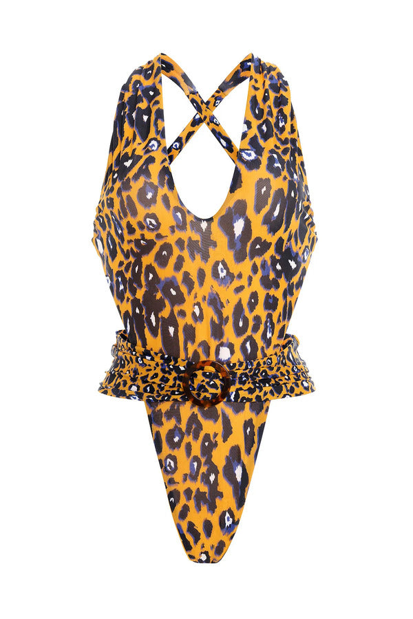 Agua Bendita Orange One Piece Swimsuit with Leopard Print