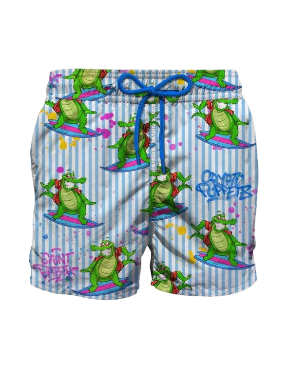 MC2 Saint Barth Boys Swim Shorts with Crocco Surf Print