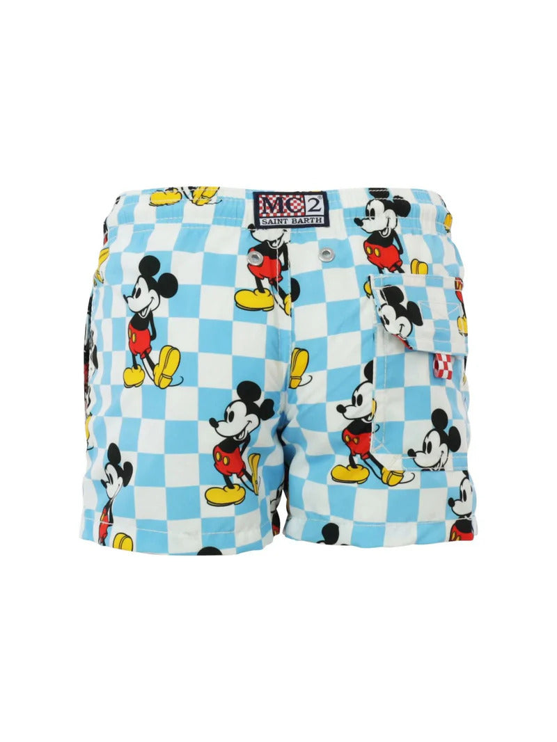 MC2 Saint Barth Boys Swim Shorts with Mickey Chess Print